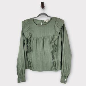 Loft Cottagecore Green Peasant Blouse Size Medium Boho Green Top